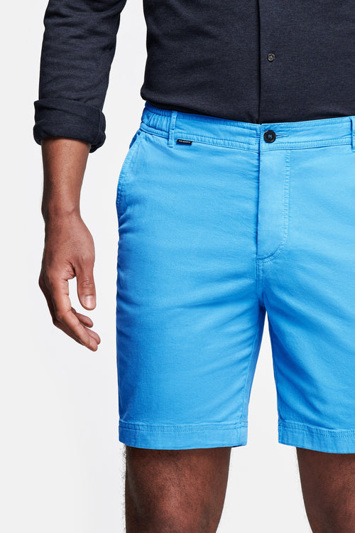 bright blue stretch cotton men's shorts with a zip pocket | MR MARVIS