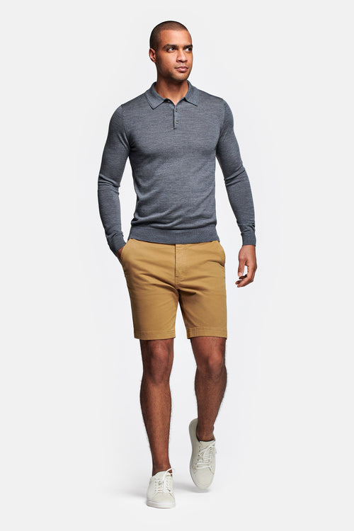 dark khaki stretch cotton men's shorts with a zip pocket | MR MARVIS