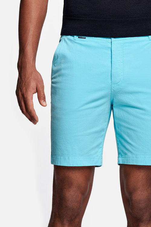 turquoise blue stretch cotton men's shorts with a zip pocket | MR MARVIS