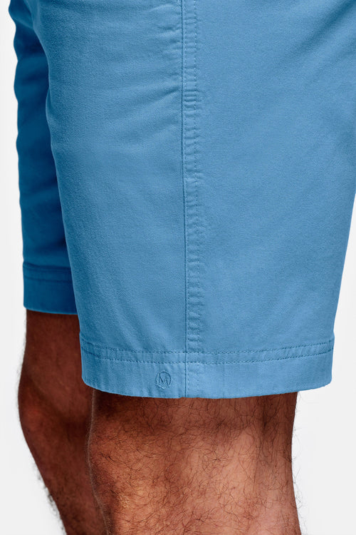 mid blue stretch cotton men's shorts with a zip pocket | MR MARVIS