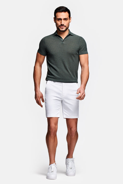 all white stretch cotton men's shorts with a zip pocket | MR MARVIS