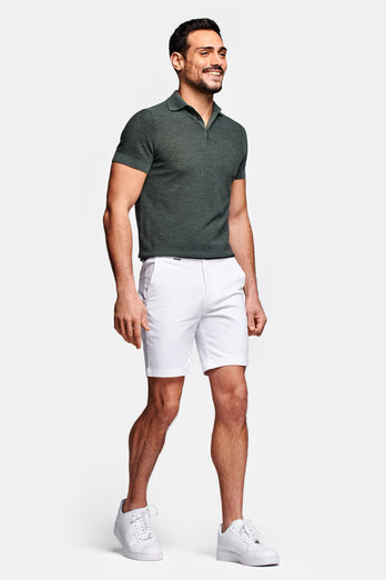 Wimbledons * The Originals all white stretch cotton men's shorts with a zip pocket | MR MARVIS