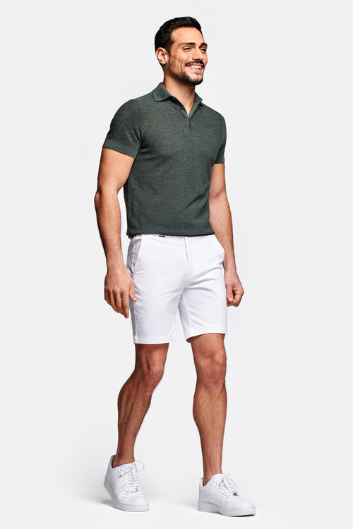 all white stretch cotton men's shorts with a zip pocket | MR MARVIS