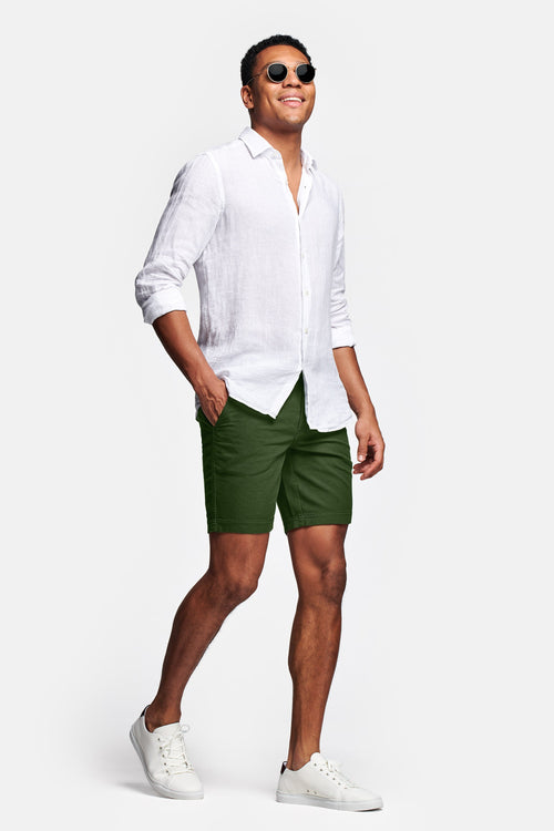 dark green organic cotton men's shorts with a zip pocket | MR MARVIS