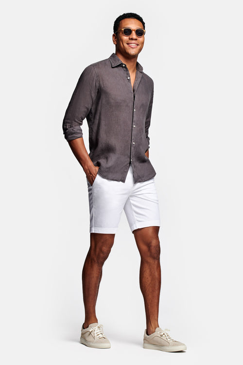 all white organic cotton men's shorts with a zip pocket | MR MARVIS