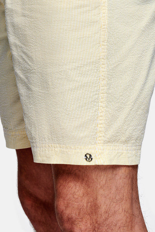 light yellow and white striped lightweight men's shorts | MR MARVIS