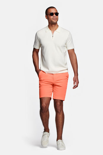 Sunsets * The Originals bright coral stretch cotton men's shorts with a zip pocket | MR MARVIS