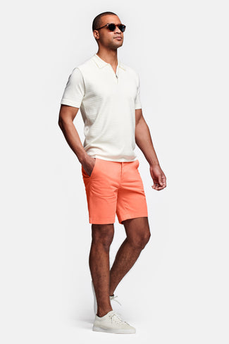 Sunsets * The Originals bright coral stretch cotton men's shorts with a zip pocket | MR MARVIS