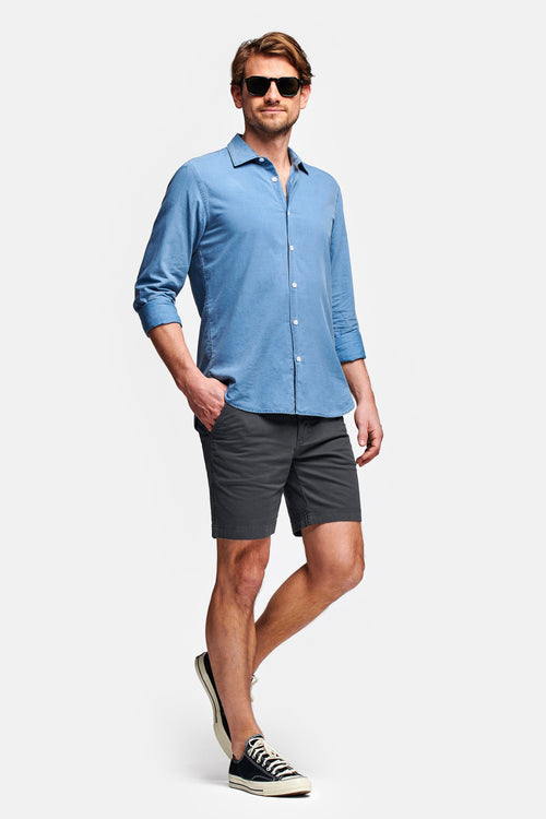 dark grey stretch cotton men's shorts with a zip pocket | MR MARVIS
