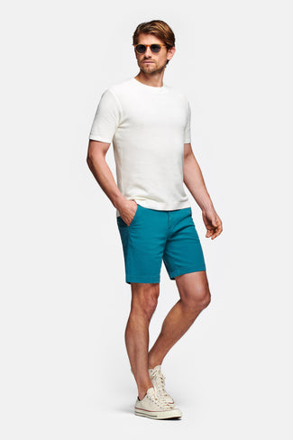 Petrols * The Originals petrol blue stretch cotton men's shorts with a zip pocket | MR MARVIS
