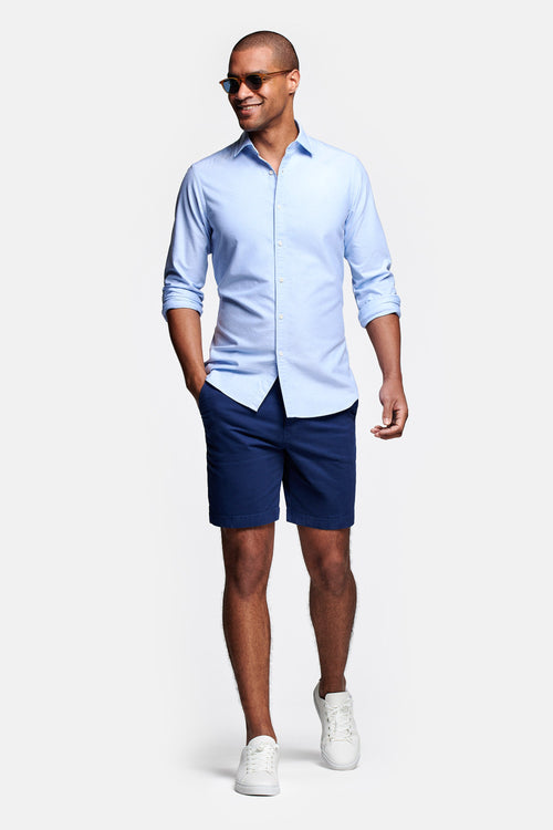 dark blue stretch cotton men's shorts with a zip pocket | MR MARVIS