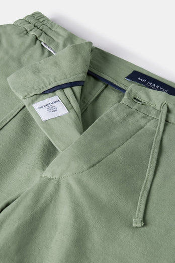 Defenders * The Short Linens green men's linen shorts with a zip pocket | MR MARVIS