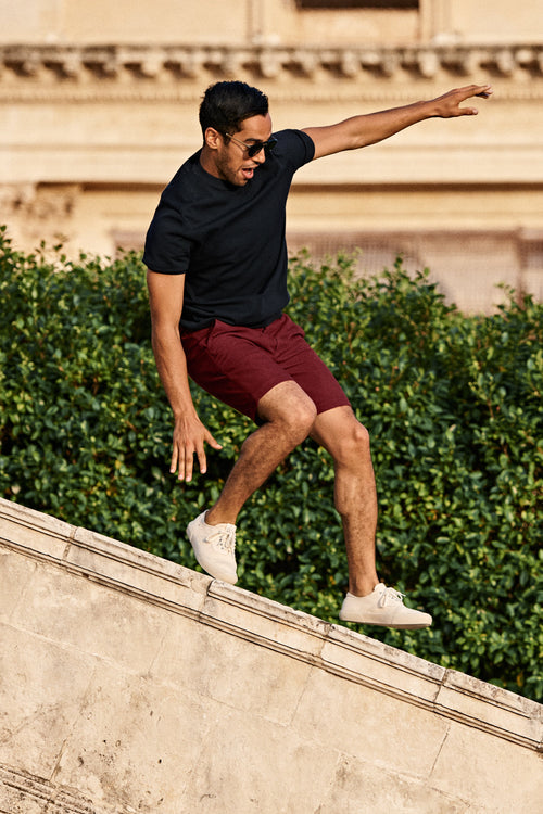 burgundy organic cotton men's shorts with a zip pocket | MR MARVIS