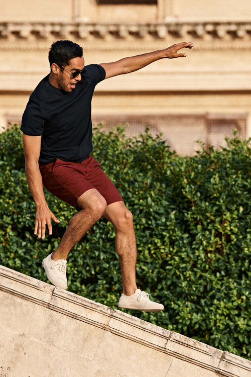 grey blue organic cotton men's shorts with a zip pocket | MR MARVIS