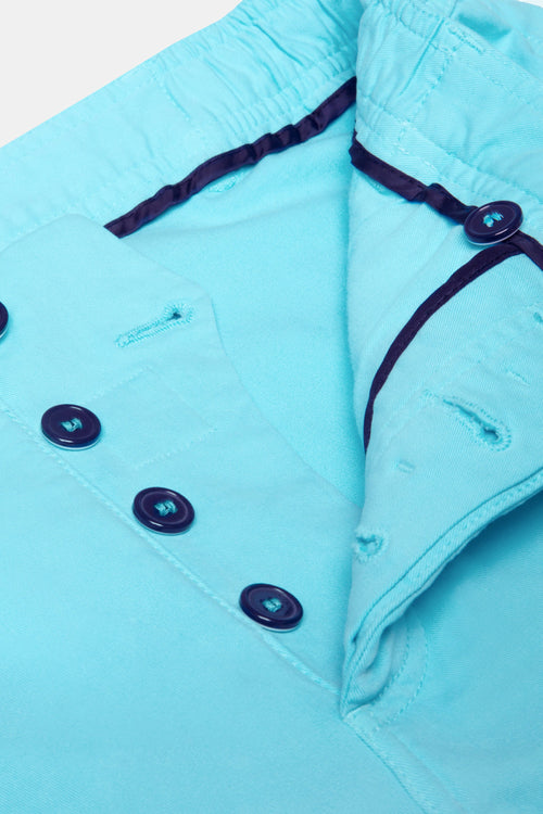 turquoise blue stretch cotton men's shorts with a zip pocket | MR MARVIS