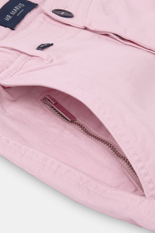 pink stretch cotton men's shorts with a zip pocket | MR MARVIS