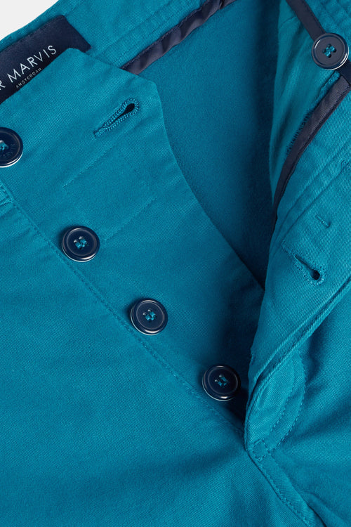 petrol blue stretch cotton men's shorts with a zip pocket | MR MARVIS