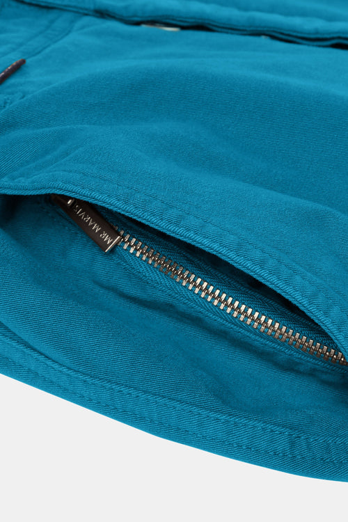 petrol blue stretch cotton men's shorts with a zip pocket | MR MARVIS