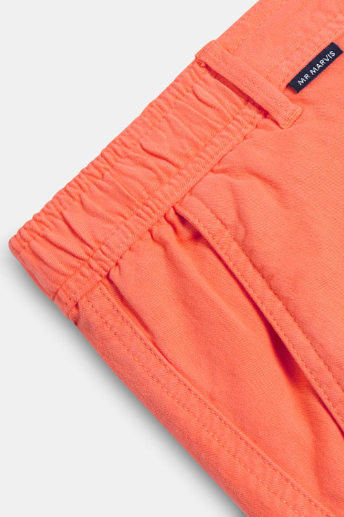 bright coral stretch cotton men's shorts with a zip pocket | MR MARVIS
