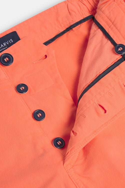 bright coral stretch cotton men's shorts with a zip pocket | MR MARVIS