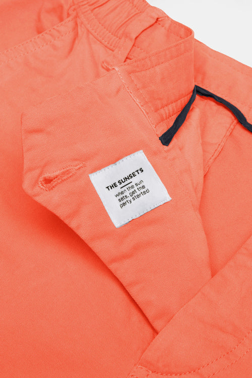 bright coral stretch cotton men's shorts with a zip pocket | MR MARVIS