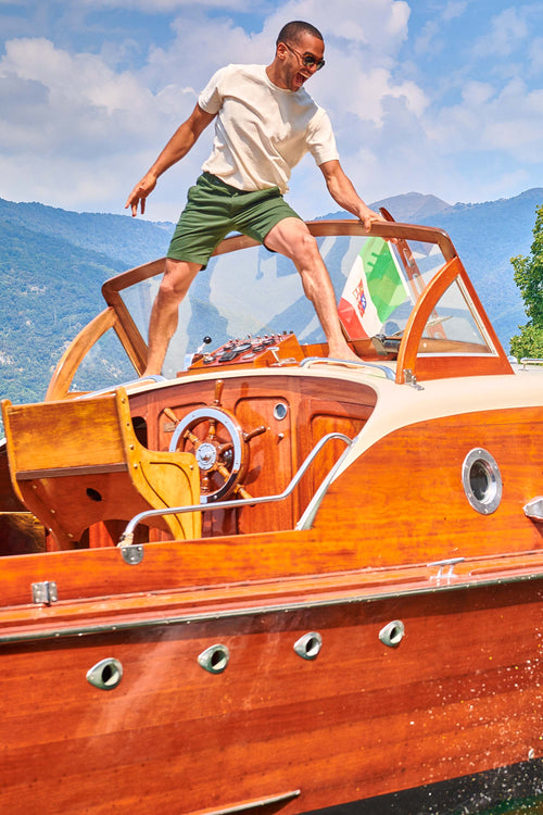 dark green stretch cotton men's shorts with a zip pocket | MR MARVIS