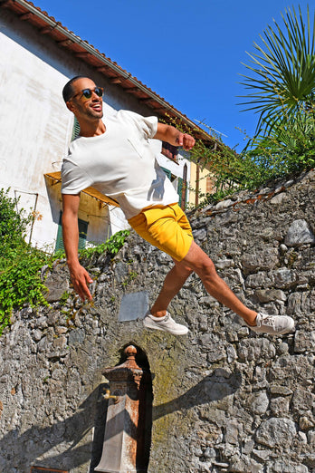 Meharis * The Originals yellow stretch cotton men's shorts with a zip pocket | MR MARVIS