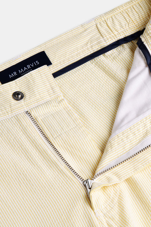 light yellow and white striped lightweight men's shorts | MR MARVIS