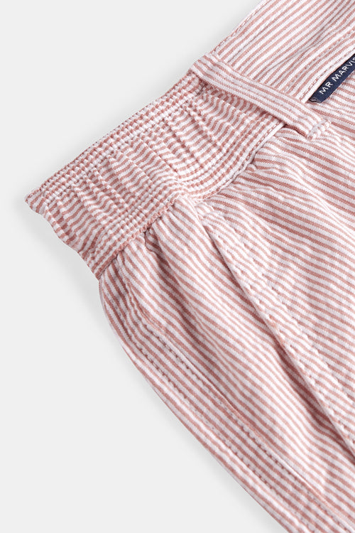 brick red and white striped lightweight men's shorts | MR MARVIS