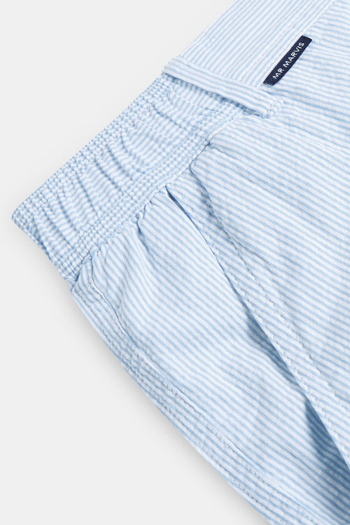 light blue and white striped lightweight men's shorts | MR MARVIS