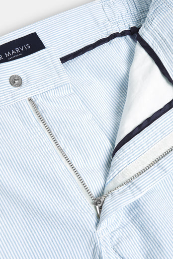 Pontoons * The Short Seersuckers light blue and white striped lightweight men's shorts | MR MARVIS