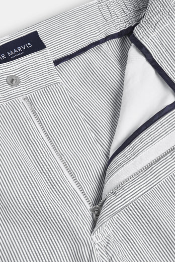 Submariners * The Short Seersuckers dark grey and white striped lightweight men's shorts | MR MARVIS