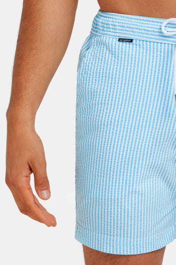 Aristons * The Seersucker Swims turquoise blue & white striped men's swim shorts | MR MARVIS