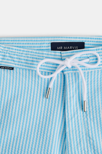 Aristons * The Seersucker Swims turquoise blue & white striped men's swim shorts | MR MARVIS
