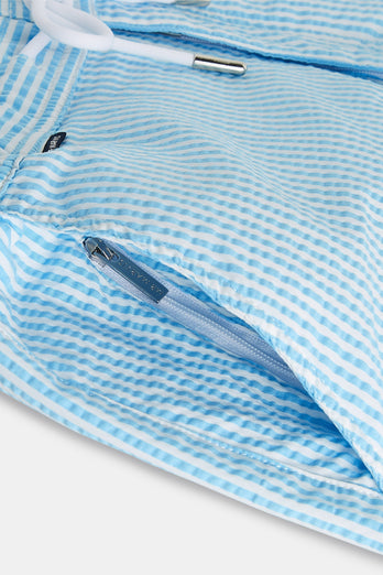 Aristons * The Seersucker Swims turquoise blue & white striped men's swim shorts | MR MARVIS