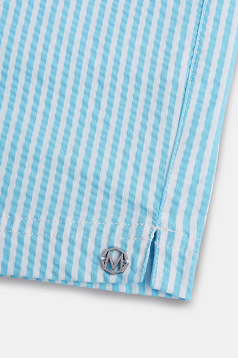 Aristons * The Seersucker Swims turquoise blue & white striped men's swim shorts | MR MARVIS
