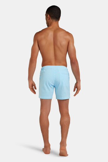 Aristons * The Seersucker Swims turquoise blue & white striped men's swim shorts | MR MARVIS