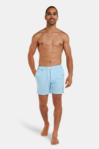 Aristons * The Seersucker Swims turquoise blue & white striped men's swim shorts | MR MARVIS