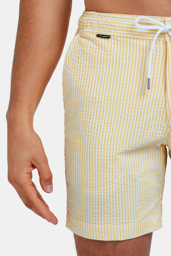 Cruisers * The Seersucker Swims light yellow & white striped men's swim shorts | MR MARVIS