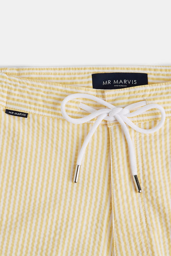 Cruisers * The Seersucker Swims light yellow & white striped men's swim shorts | MR MARVIS