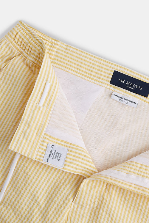 light yellow & white striped men's swim shorts | MR MARVIS