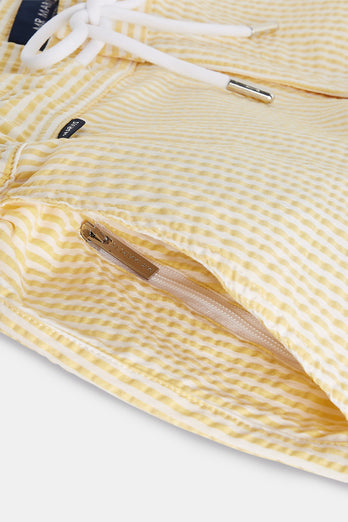 Cruisers * The Seersucker Swims light yellow & white striped men's swim shorts | MR MARVIS