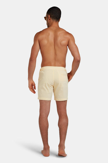Cruisers * The Seersucker Swims light yellow & white striped men's swim shorts | MR MARVIS