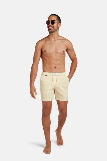 Cruisers * The Seersucker Swims light yellow & white striped men's swim shorts | MR MARVIS