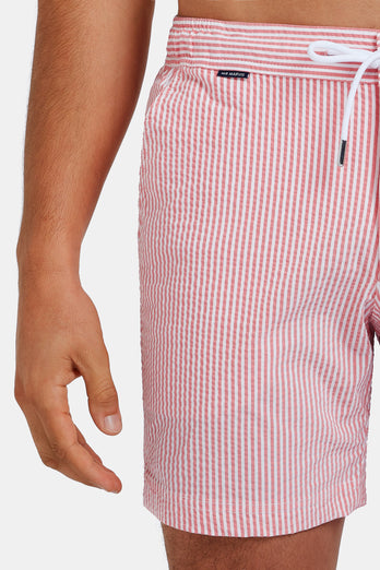 Decks * The Seersucker Swims brick red & white striped men's swim shorts | MR MARVIS