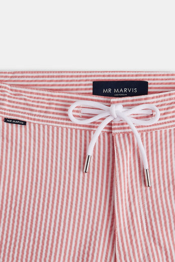 Decks * The Seersucker Swims brick red & white striped men's swim shorts | MR MARVIS