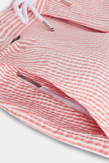 Decks * The Seersucker Swims brick red & white striped men's swim shorts | MR MARVIS