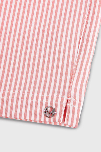 Decks * The Seersucker Swims brick red & white striped men's swim shorts | MR MARVIS