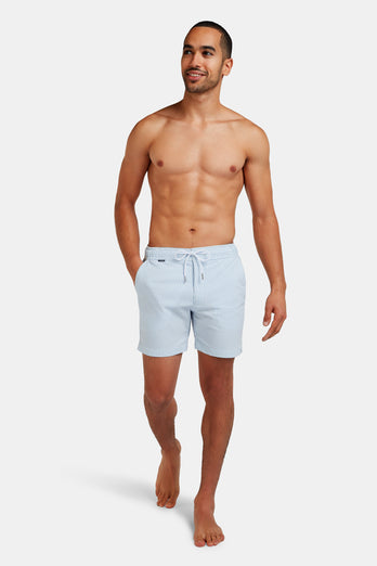 Pontoons * The Seersucker Swims light blue & white striped men's swim shorts | MR MARVIS