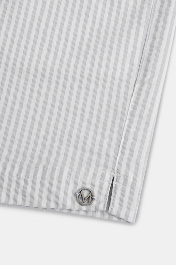 Runabouts * The Seersucker Swims light grey & white striped men's swim shorts | MR MARVIS